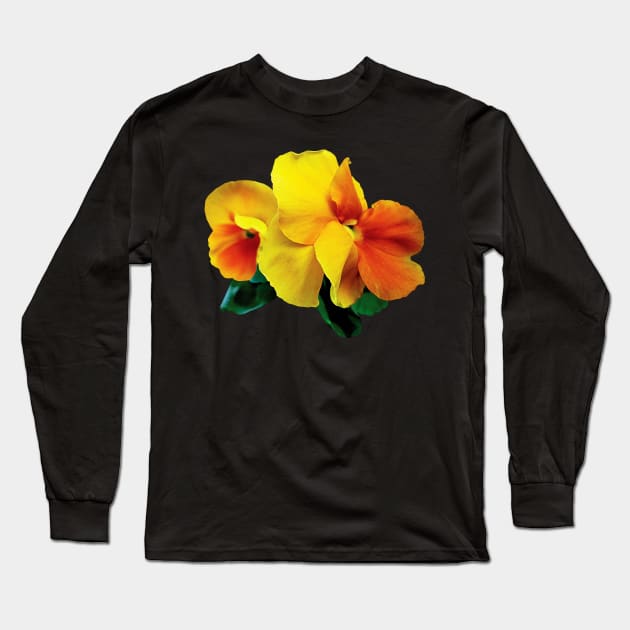 Pansies - Bright Yellow and Orange Pansies Long Sleeve T-Shirt by SusanSavad